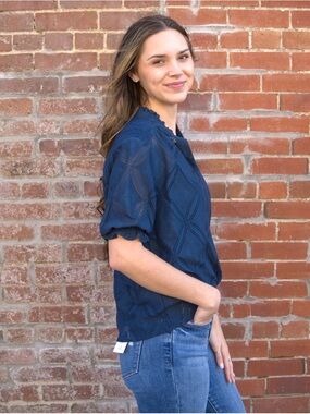 Puff Sleeve Split Neck Lace Top